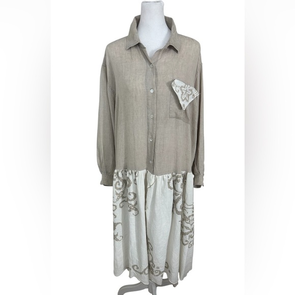 Womens Eddie Bauer Oversized Western Boho Linen Dress Embroidered Dress Sz PXS - Picture 7 of 13